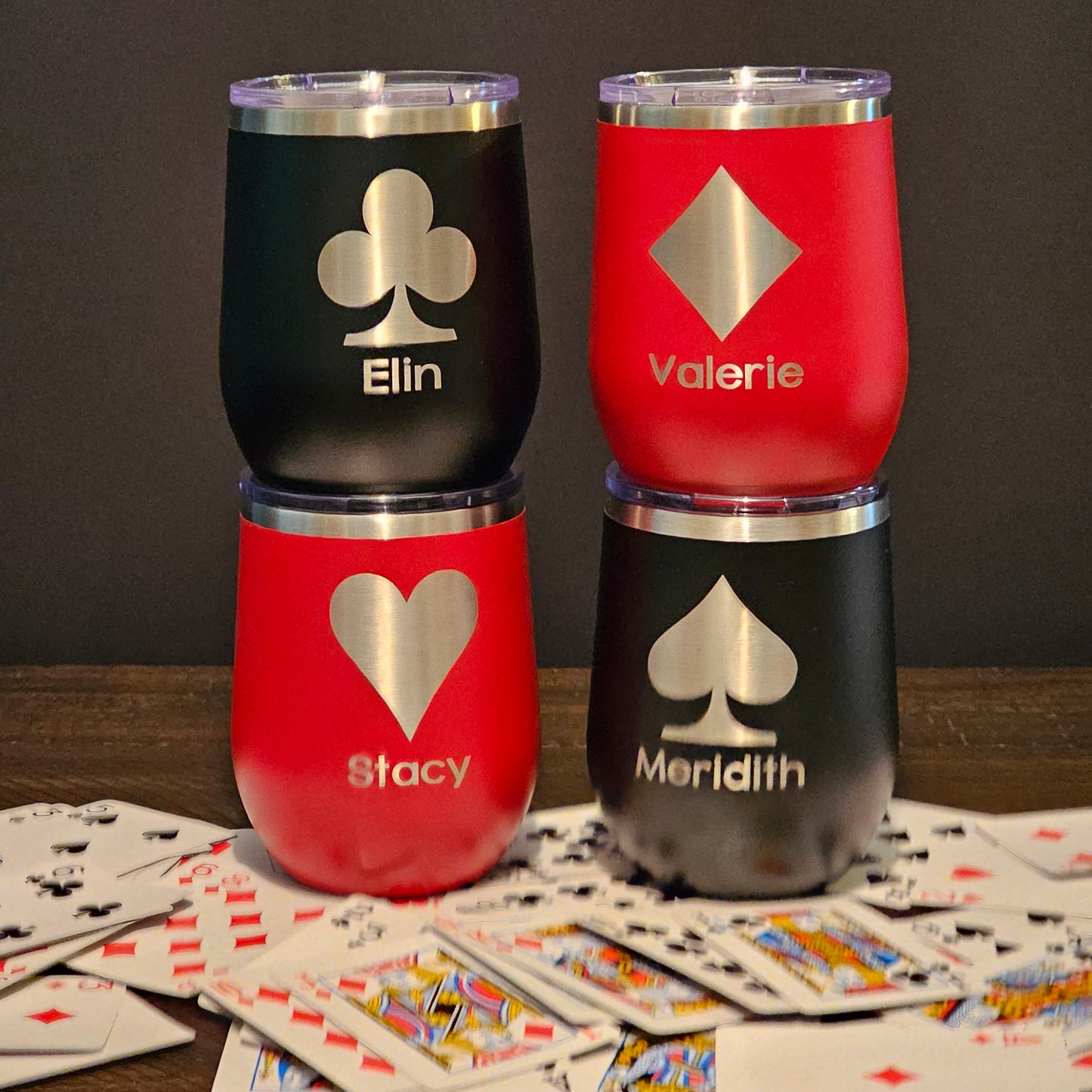 Ace of Diamonds Insulated 12 oz Stemless Wine Tumbler - Card Suits Cup - Stainless Steel
