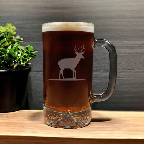 Stag Engraved 16oz Beer Mug with Dark Beer - Copyright Hues in Glass