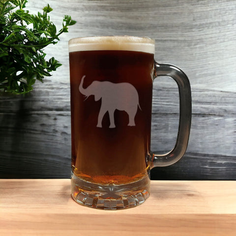 Elephant Beer Mug with Dark Beer - Design 2 - Copyright Hues in Glass