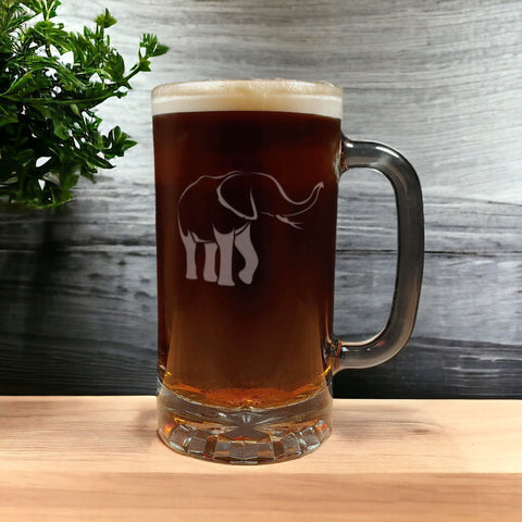 Elephant Beer Mug with Dark Beer - Design 4 - Copyright Hues in Glass