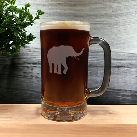 Elephant Beer Mug with Light Beer with Dark - Design 6 - Copyright Hues in Glass