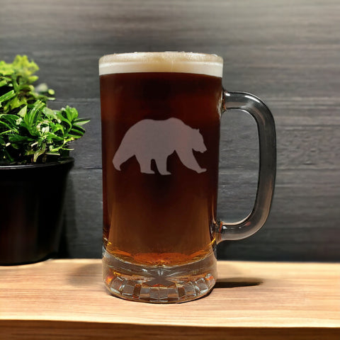 Bear 16oz Engraved Beer Mug - Design 5 - Etched Animal Personalized Gift  - Bear Beer Glass