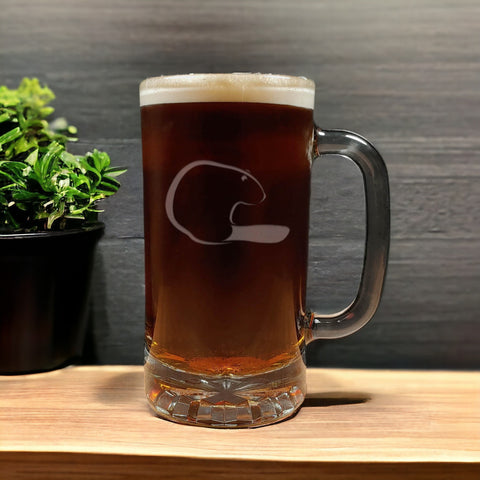 Beaver Beer Mug with Dark Beer - Design 2 - Copyright Hues in Glass