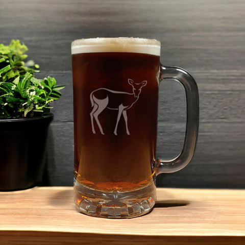 Deer 16oz Engraved Beer Mug - Design 2 -  Animal Deeply Etched Beer Glass - Personalized Gift