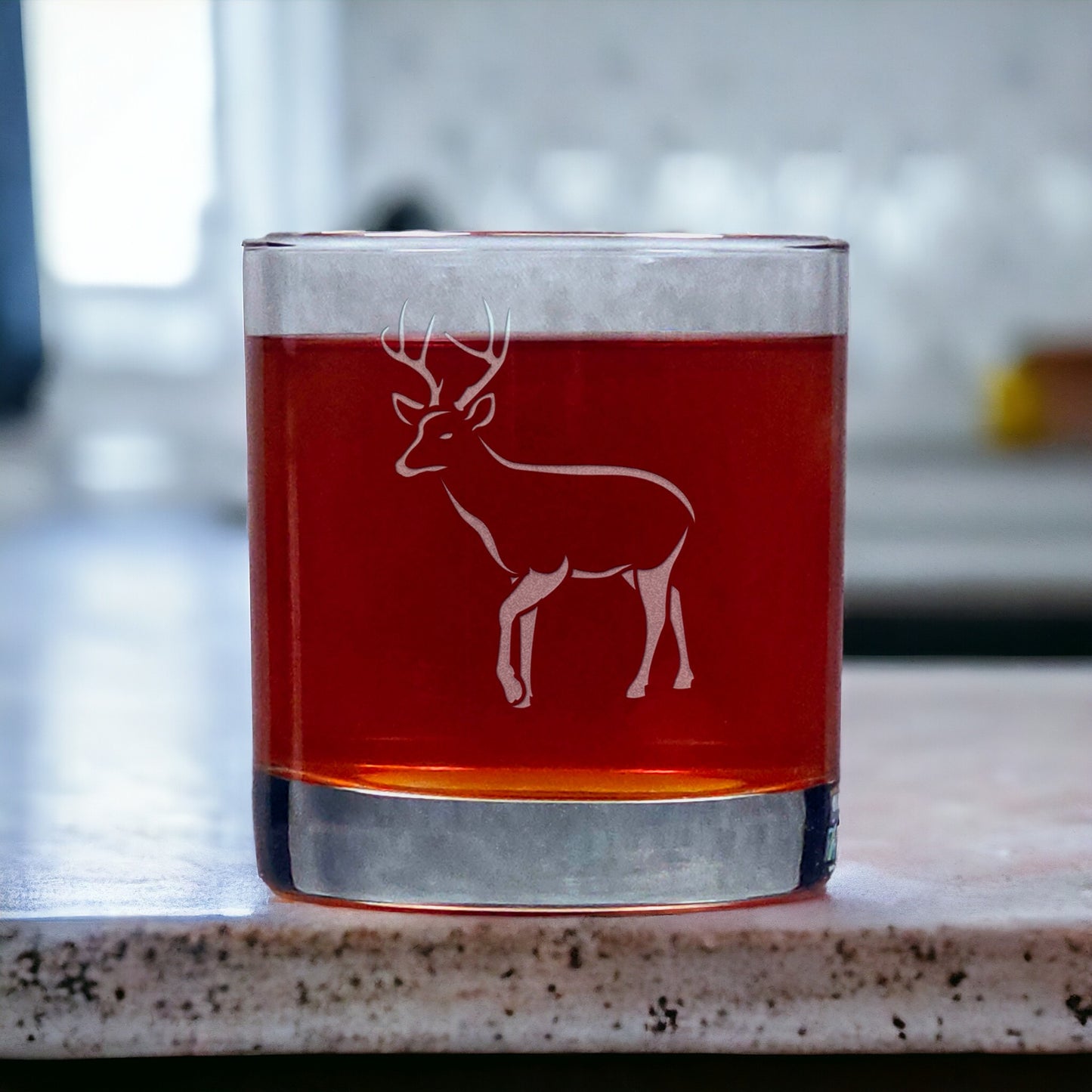 Deer Whisky Glass - Design 7 - Copyright Hues in Glass