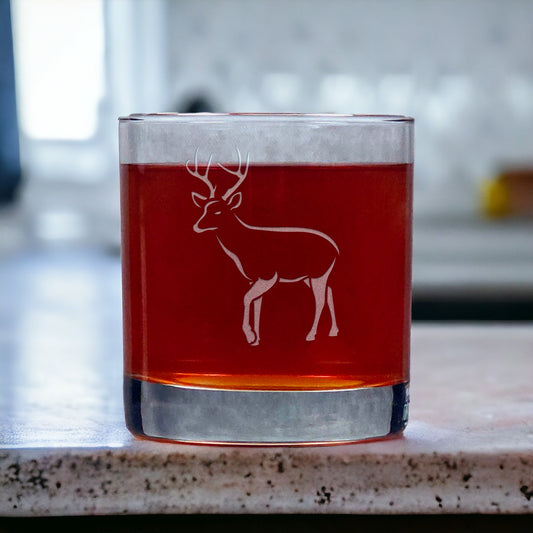 Deer Whisky Glass - Design 7 - Copyright Hues in Glass