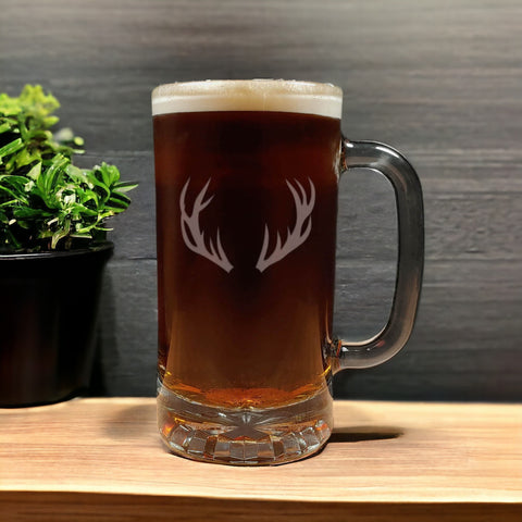 Deer Antlers Beer Mug with Dark Beer - Design 2 - Copyright Hues in Glass