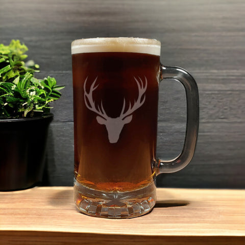 Deer Head with Antlers Beer Mug with Dark Beer - Copyright Hues in Glass