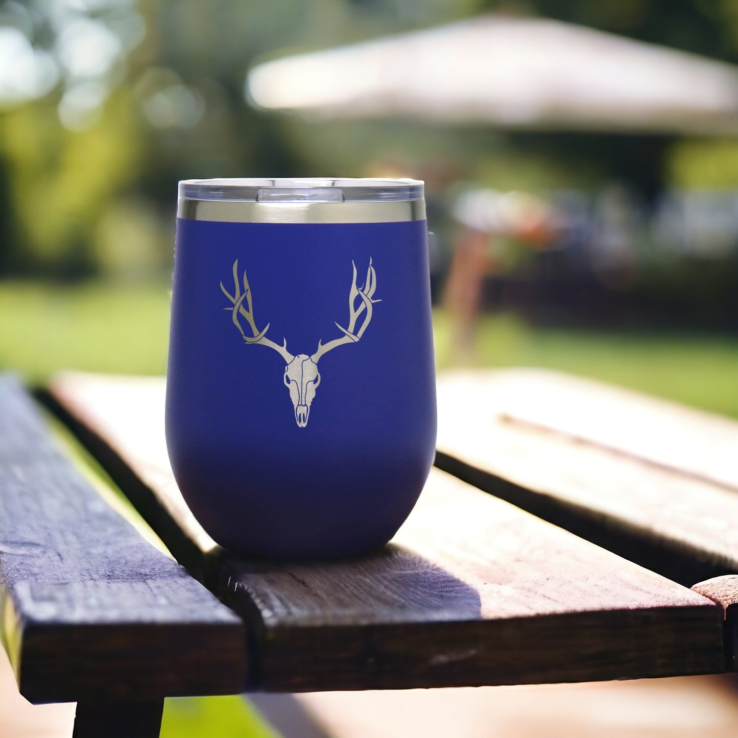 Deer Skull and Antlers 12 oz Insulated Stemless Wine Tumbler Stainless Steel - Design 2