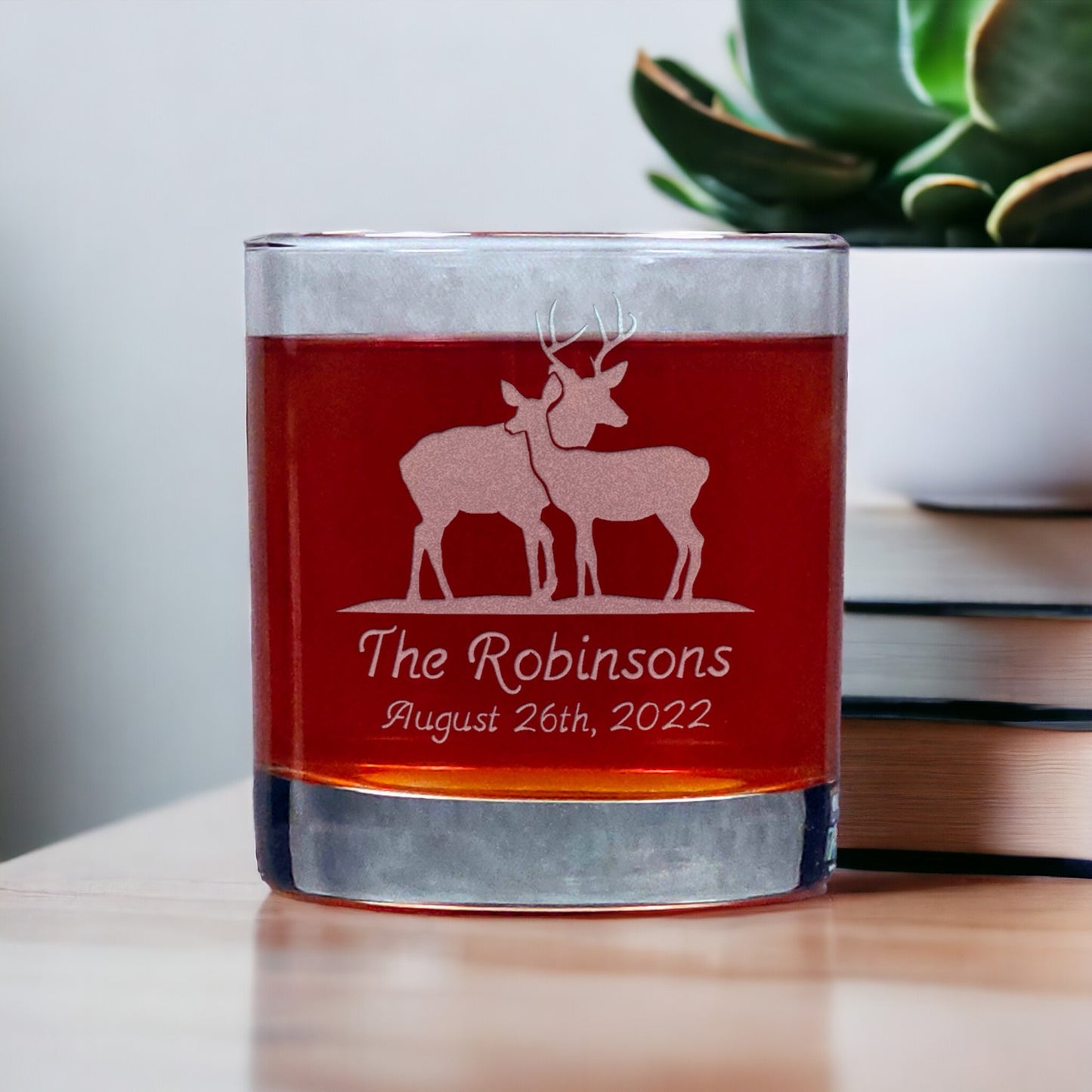 Stag and Doe Couple Etched 11oz Whiskey Glasses - Set of 2 - Deer Personalized Gift