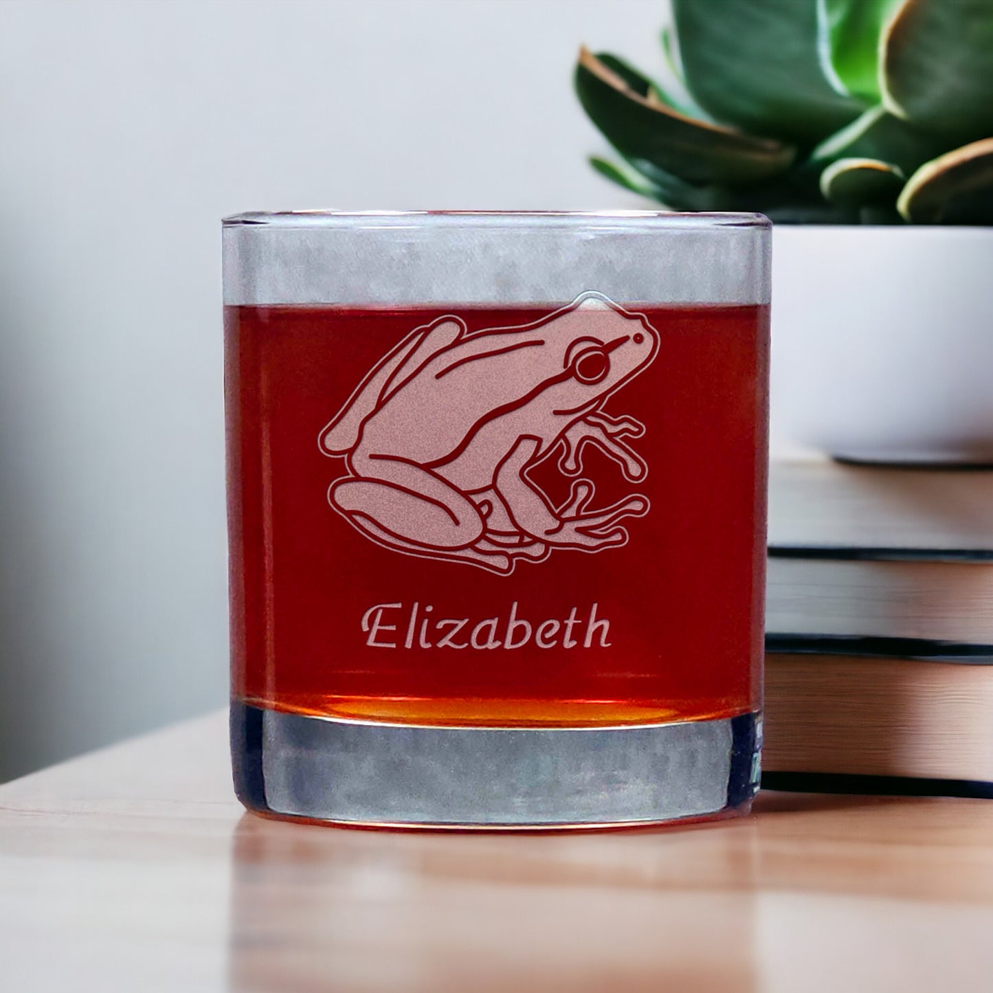 Personalized Garden Frog 11oz Whisky Glass - Copyright Hues in Glass