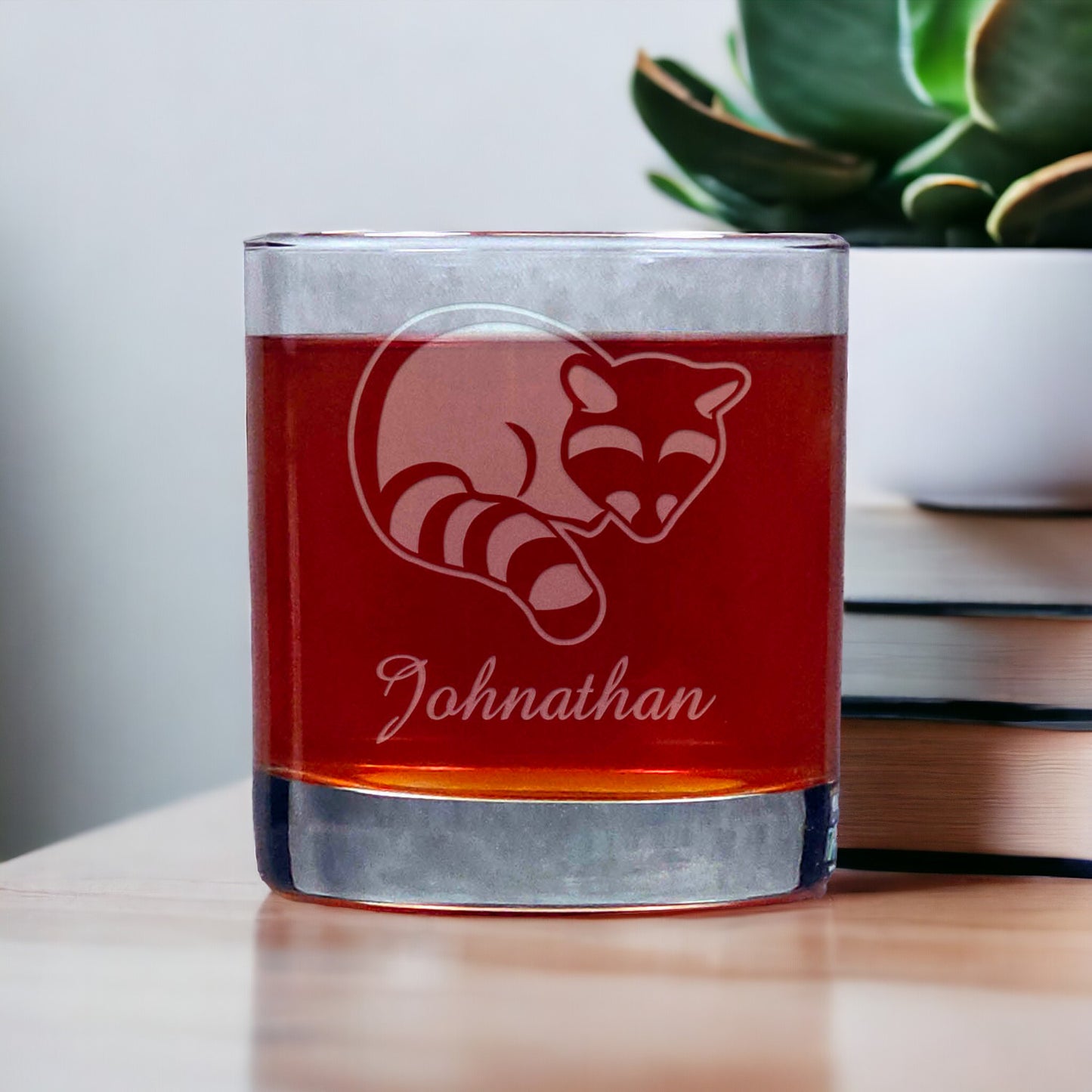 Personalized Raccoon 11oz Whisky Glass - Design 8 - Copyright Hues in Glass
