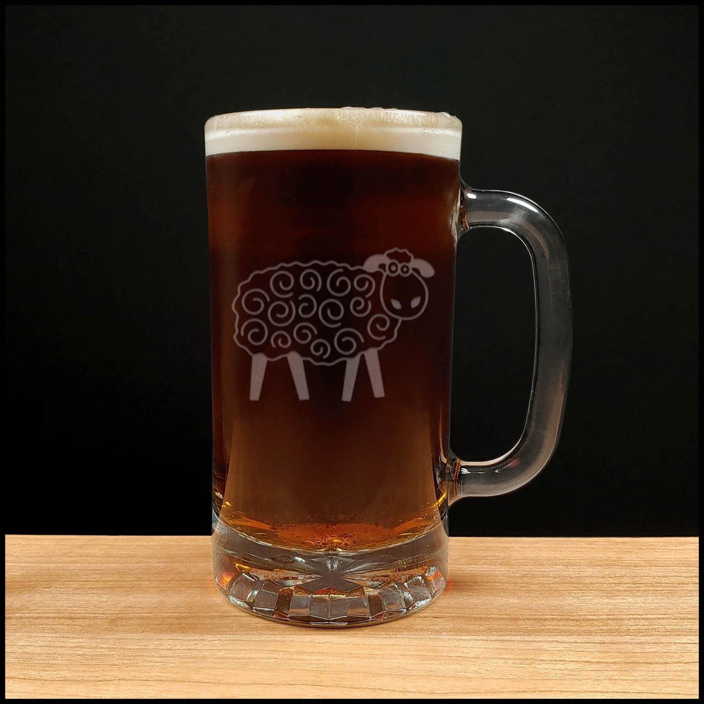 Cartoon Sheep 16oz Beer Mug - Design 1 - Copyright Hues in Glass