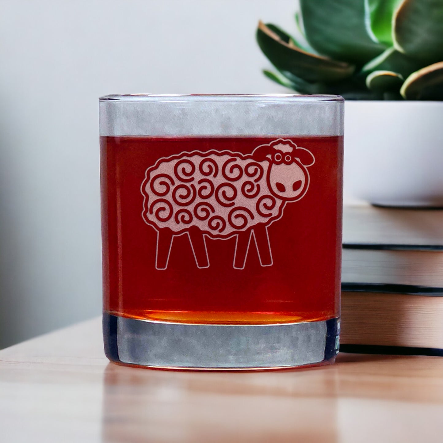 Sheep Cartoon 11oz Whisky Glass - Design 2 - Copyright Hues in Glass