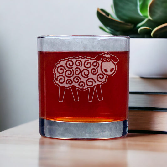 Sheep Cartoon 11oz Whisky Glass - Design 2 - Copyright Hues in Glass