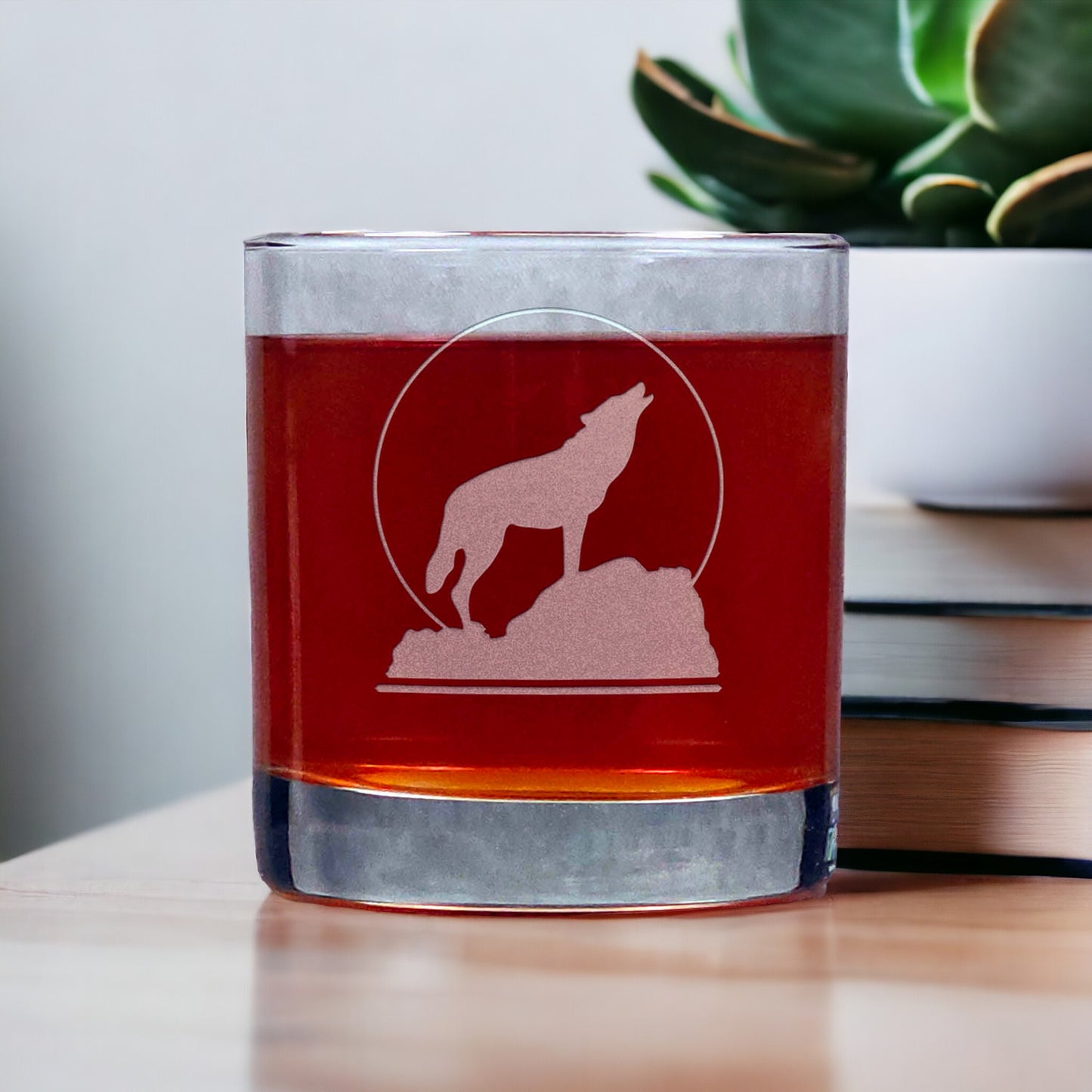 Personalized Howling Wolf Whiskey Glass – Custom Engraved 11oz Rocks Glass with Moon Design, Gift for Him