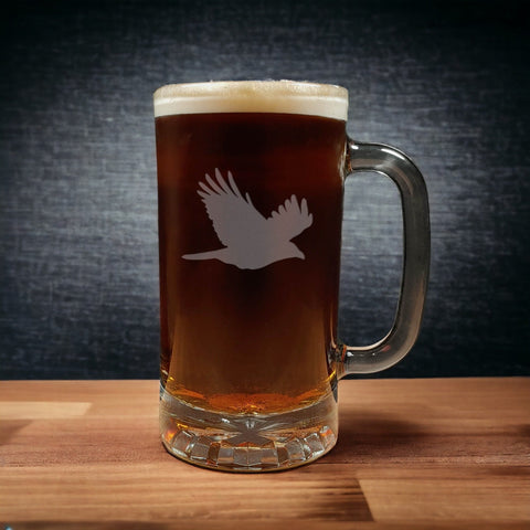 Flying Crow Design Beer Mug - Dark Beer - Copyright Hues in Glass