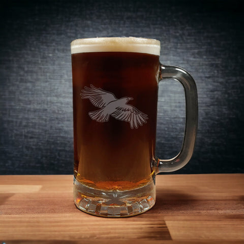 Flying Crow Design Beer Mug - Dark Beer - Design 4 - Copyright Hues in Glass