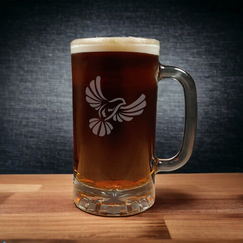 Flying Dove Design Beer Mug - Dark Beer - Copyright Hues in Glass