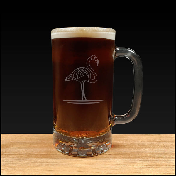 Flamingo silhouette design on a 16oz Beer Mug - Dark Beer - Copyright Hues