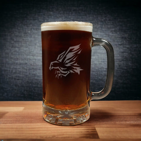 Hawk Design Beer Mug - Dark Beer - Copyright Hues in Glass