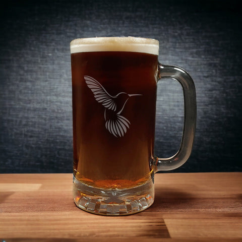 Hummingbird Beer Mug - Dark Beer - Copyright Hues in Glass