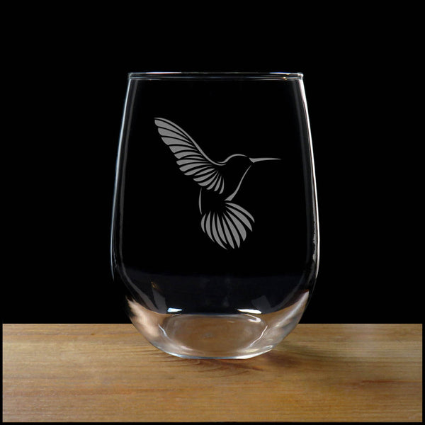 Hummingbird Stemless Wine Glass - Copyright Hues in Glass