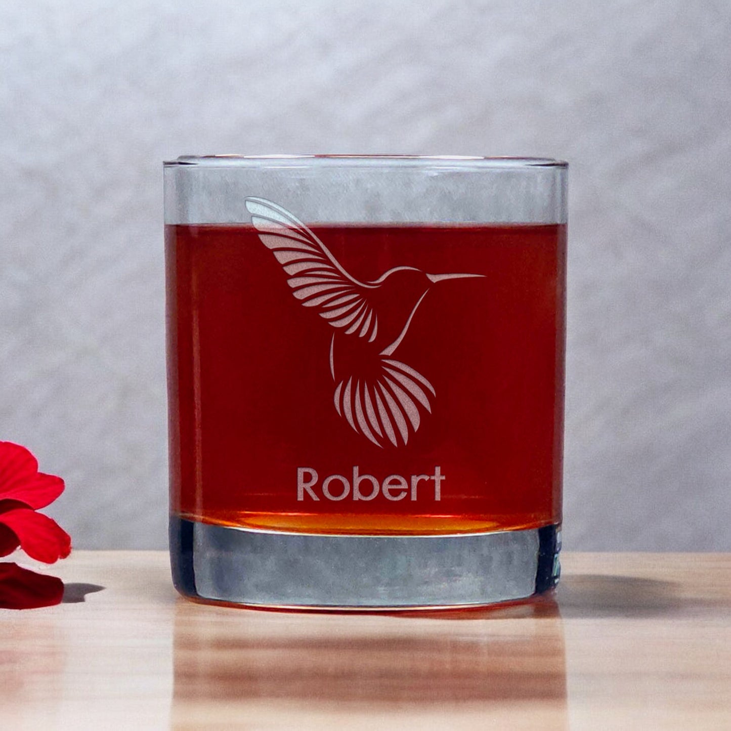 Personalized Hummingbird Whisky Glass - Copyright Hues in Glass