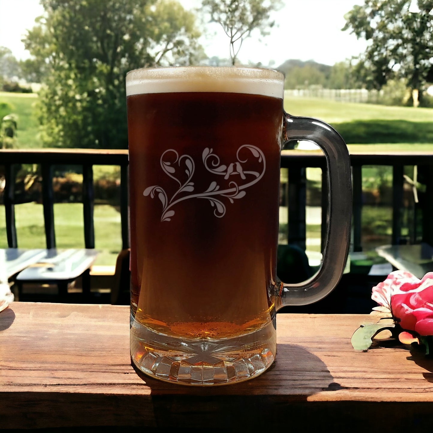Love Birds 16oz Engraved Beer Mug - Deeply Etched Beer Glass - Personalized Gift