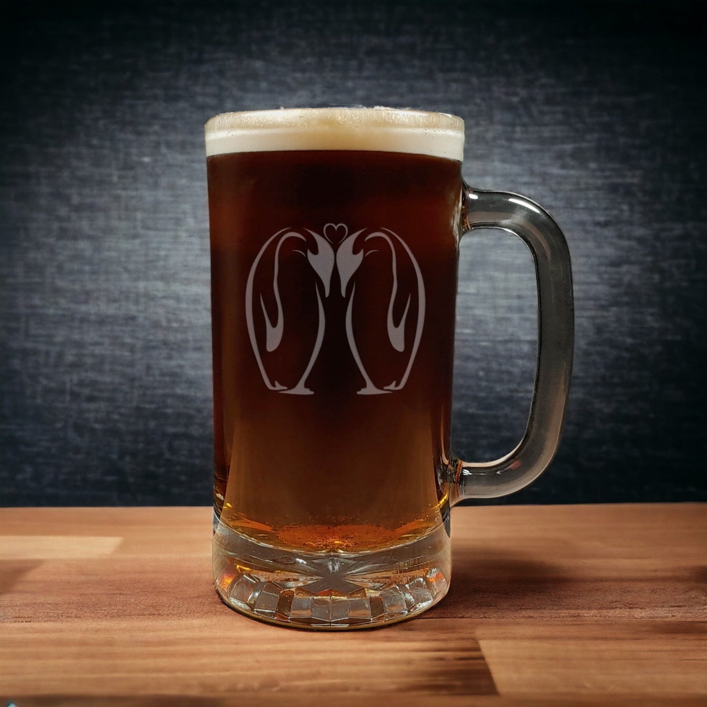 Kissing Penguins Beer Mug - Dark Beer - Copyright Hues in Glass