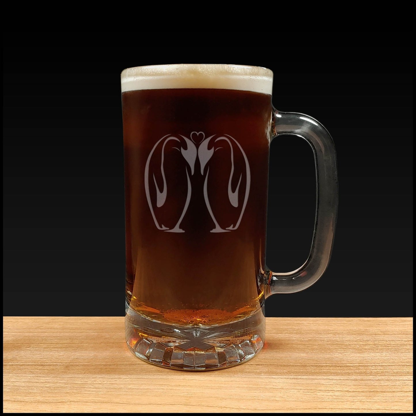 Kissing Penguins Beer Mug - Dark Beer - Copyright Hues in Glass