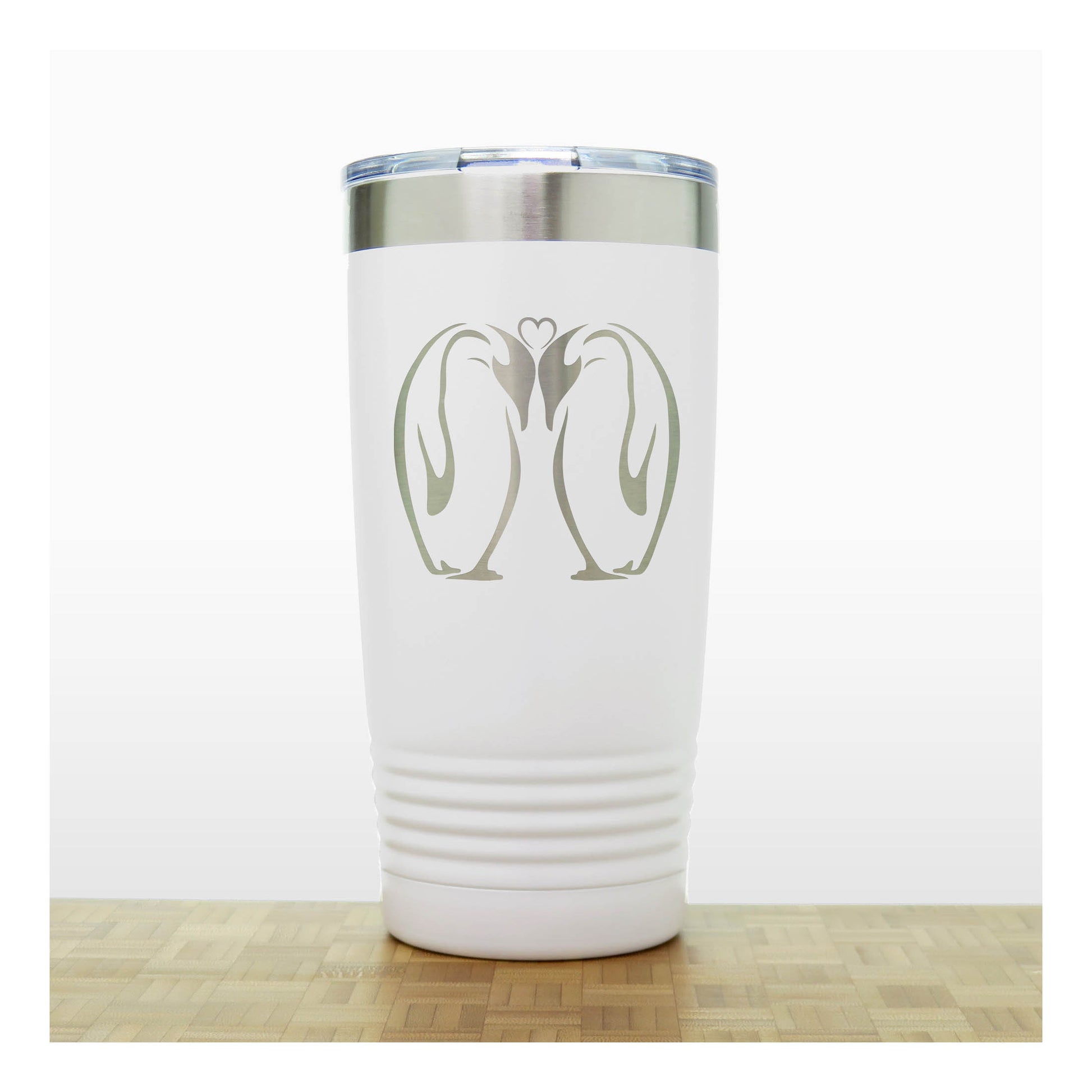 White -  Kissing Penguins 20 oz Insulated Tumbler - Copyright Hues in Glass