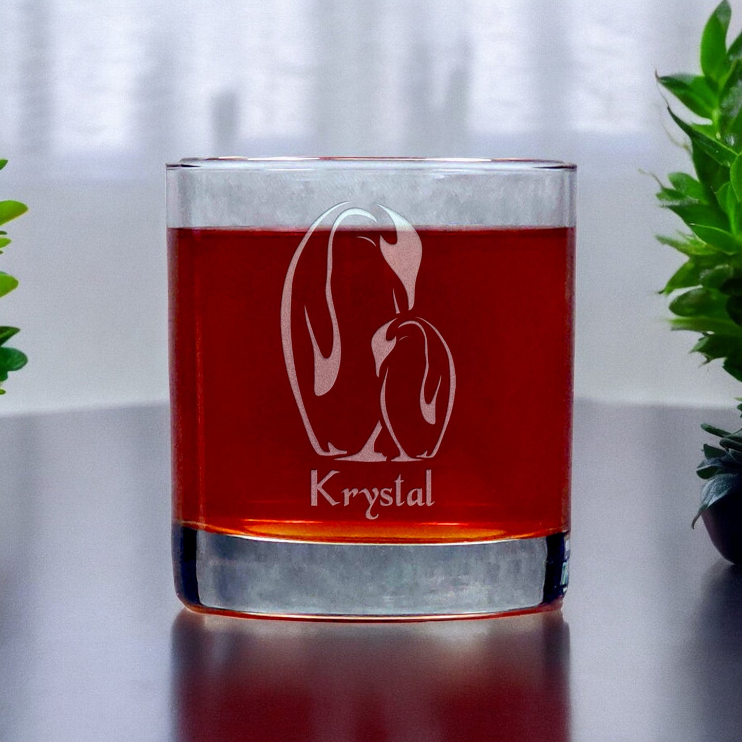 Personalized Penguin and Baby 11oz Whisky Glass