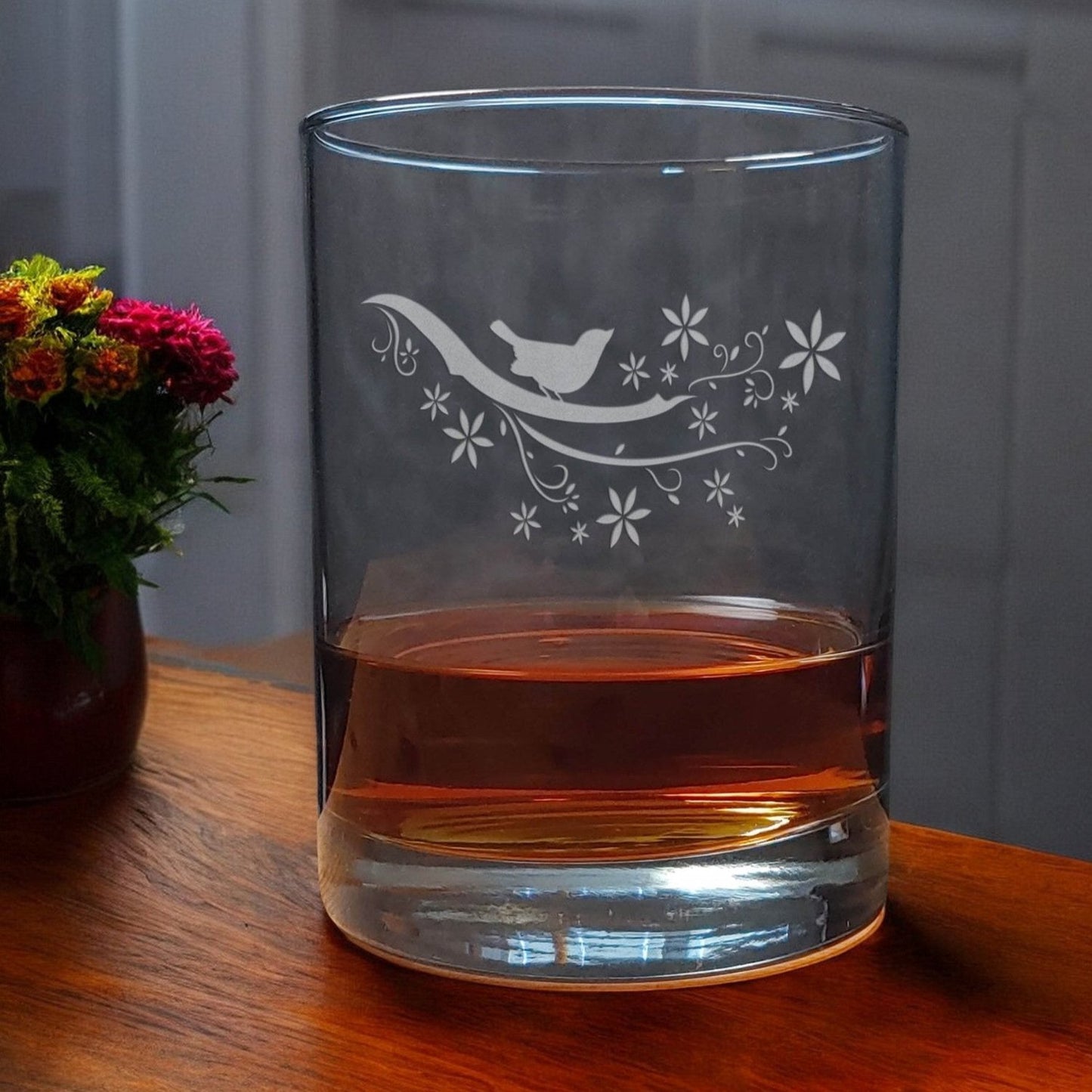 Bird on a Branch 13oz Whisky Glass - Copyright Hues in Glass