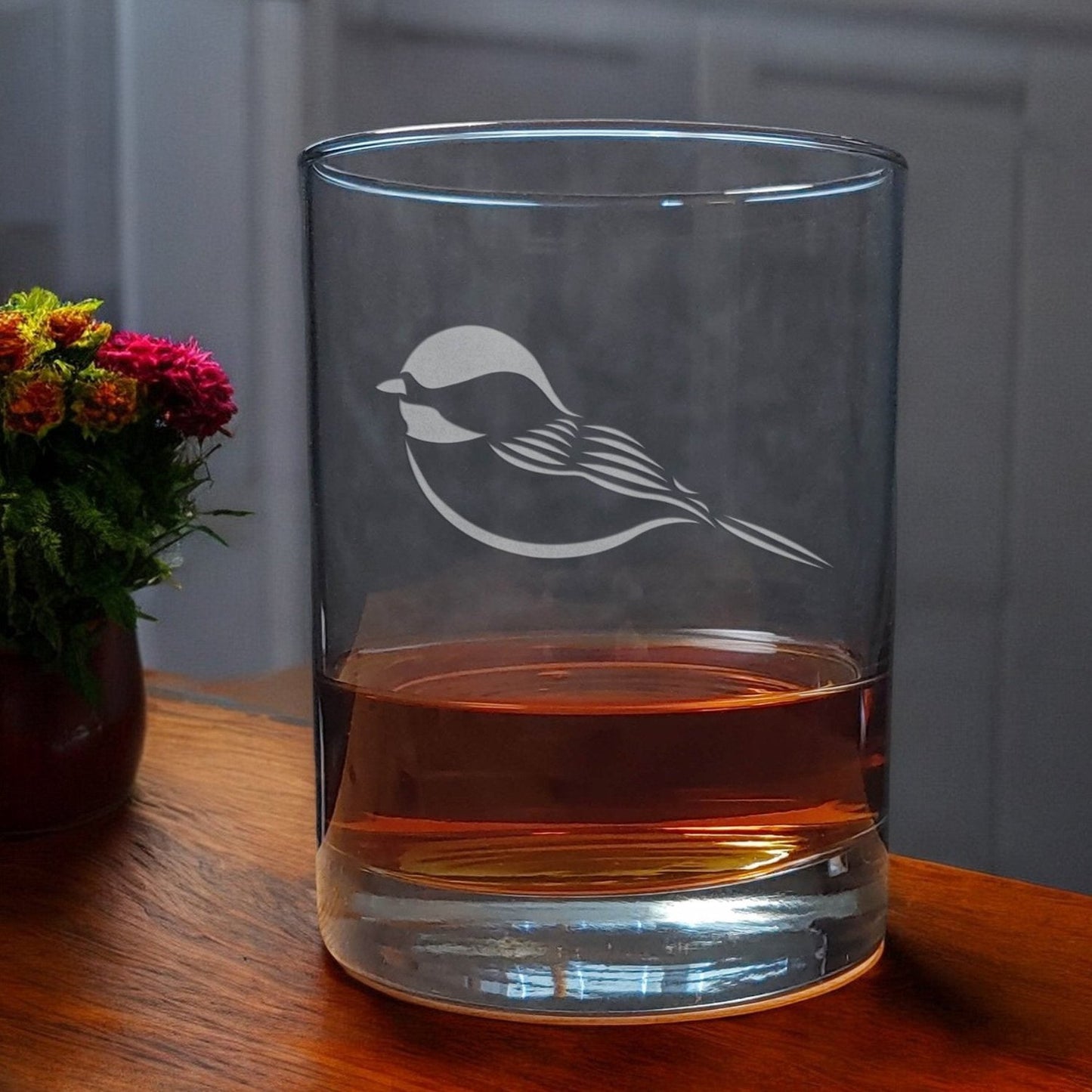 Chickadee 13oz Whisky Glass - Copyright Hues in Glass