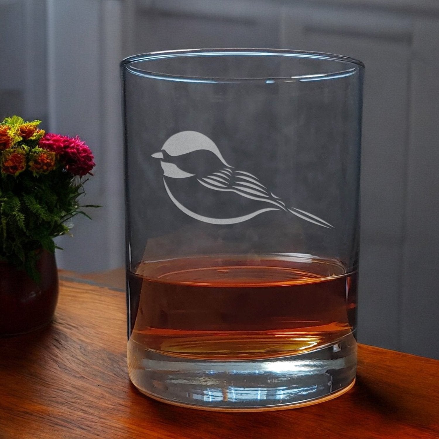 Chickadee 13oz Whisky Glass - Copyright Hues in Glass