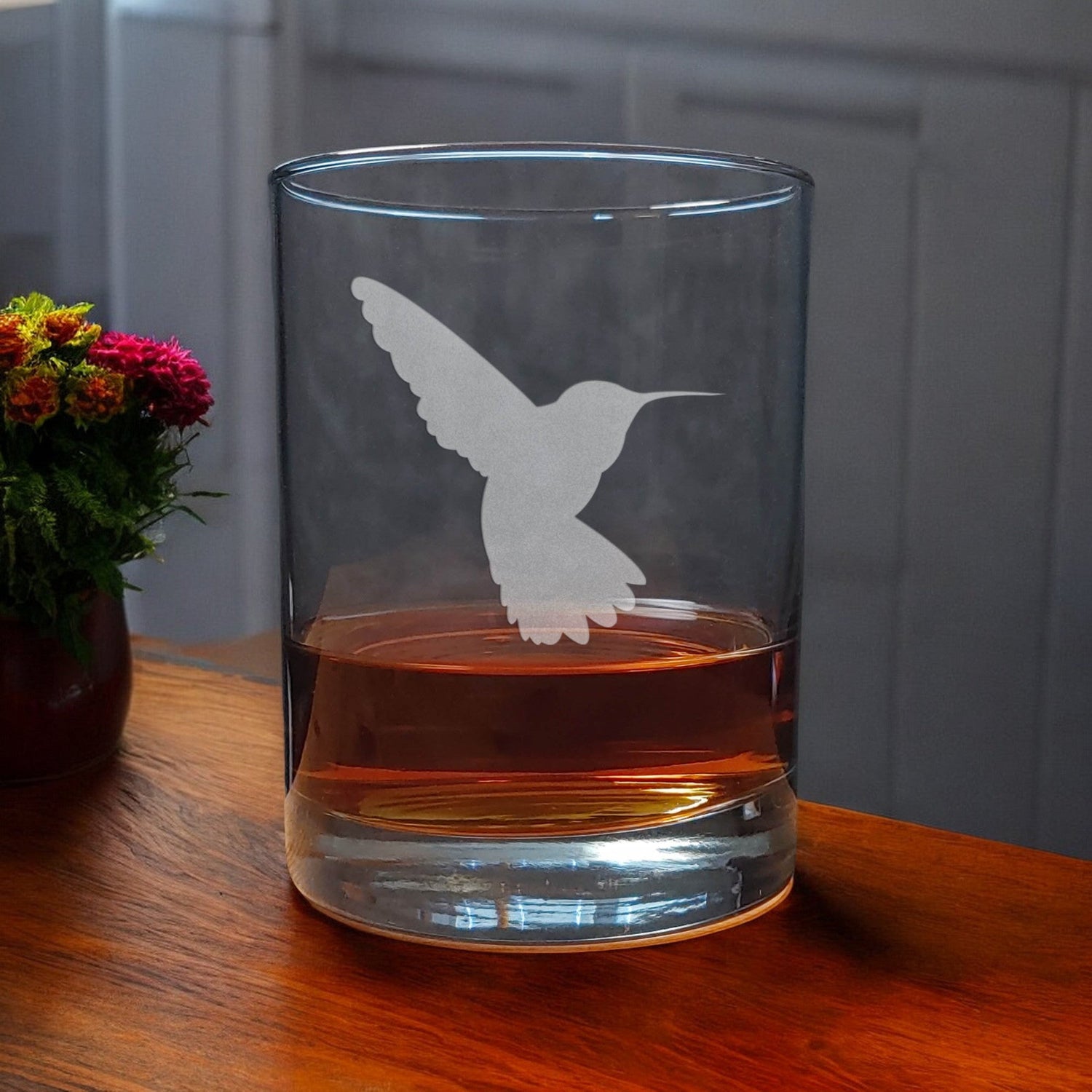 Hummingbird Silhouette Etched 13oz Whiskey Glass - Copyright Hues in  Glass