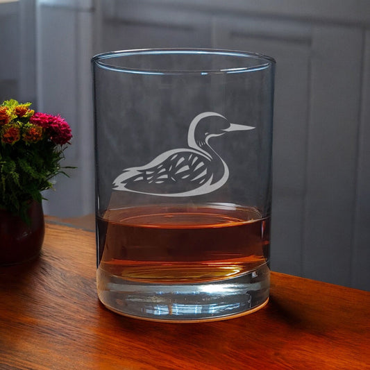 Swimming Loon Etched 13oz Whiskey Glass - Copyright Hues in  Glass