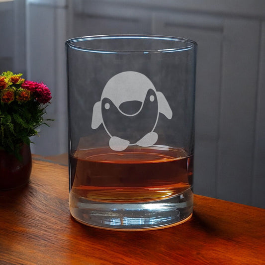 Cute Penguin  13oz Whisky Glass -  Copyright Hues in Glass