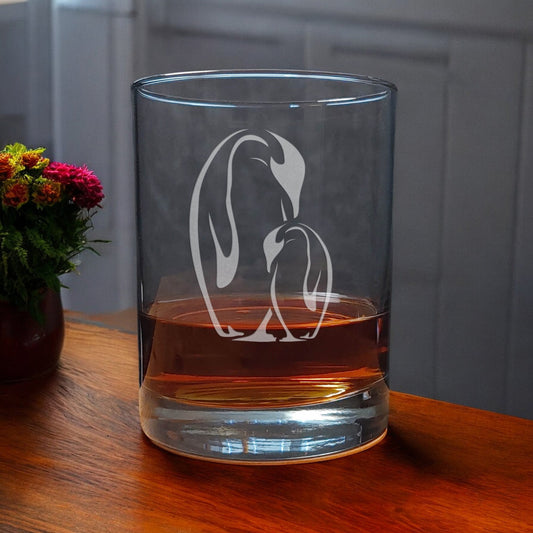Penguin  and Baby 13oz Whisky Glass -  Copyright Hues in Glass