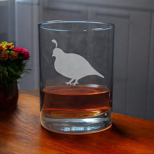 Quail  13oz Whisky Glass - Design 4 -  Copyright Hues in Glass