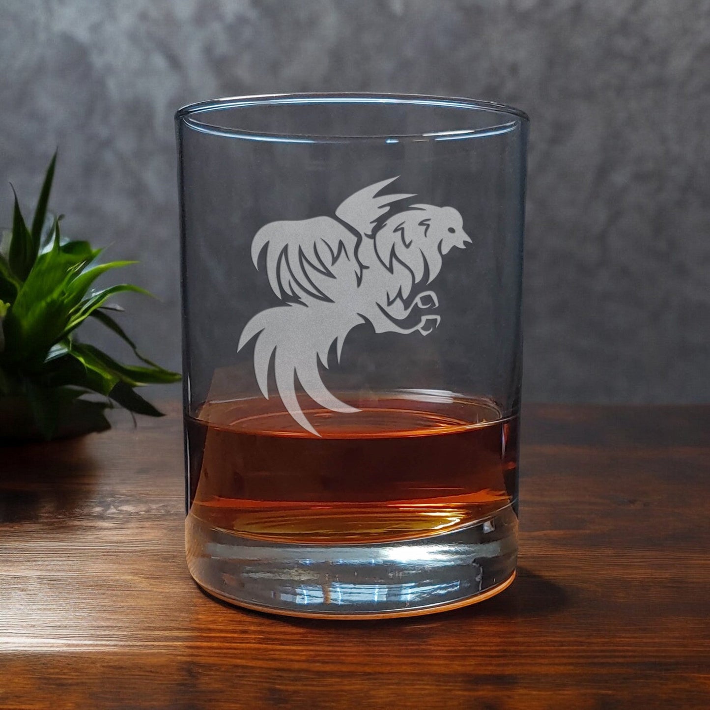 Rooster 13oz Whisky Glass - Design 3 -  Copyright Hues in Glass