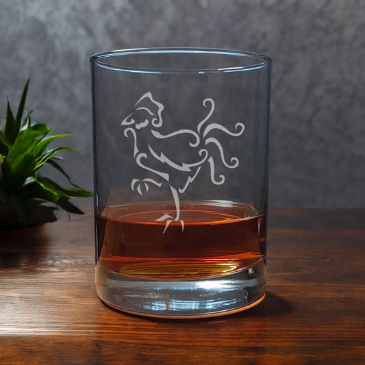Crazy Rooster 13oz Whisky Glass - Design 3 -  Copyright Hues in Glass