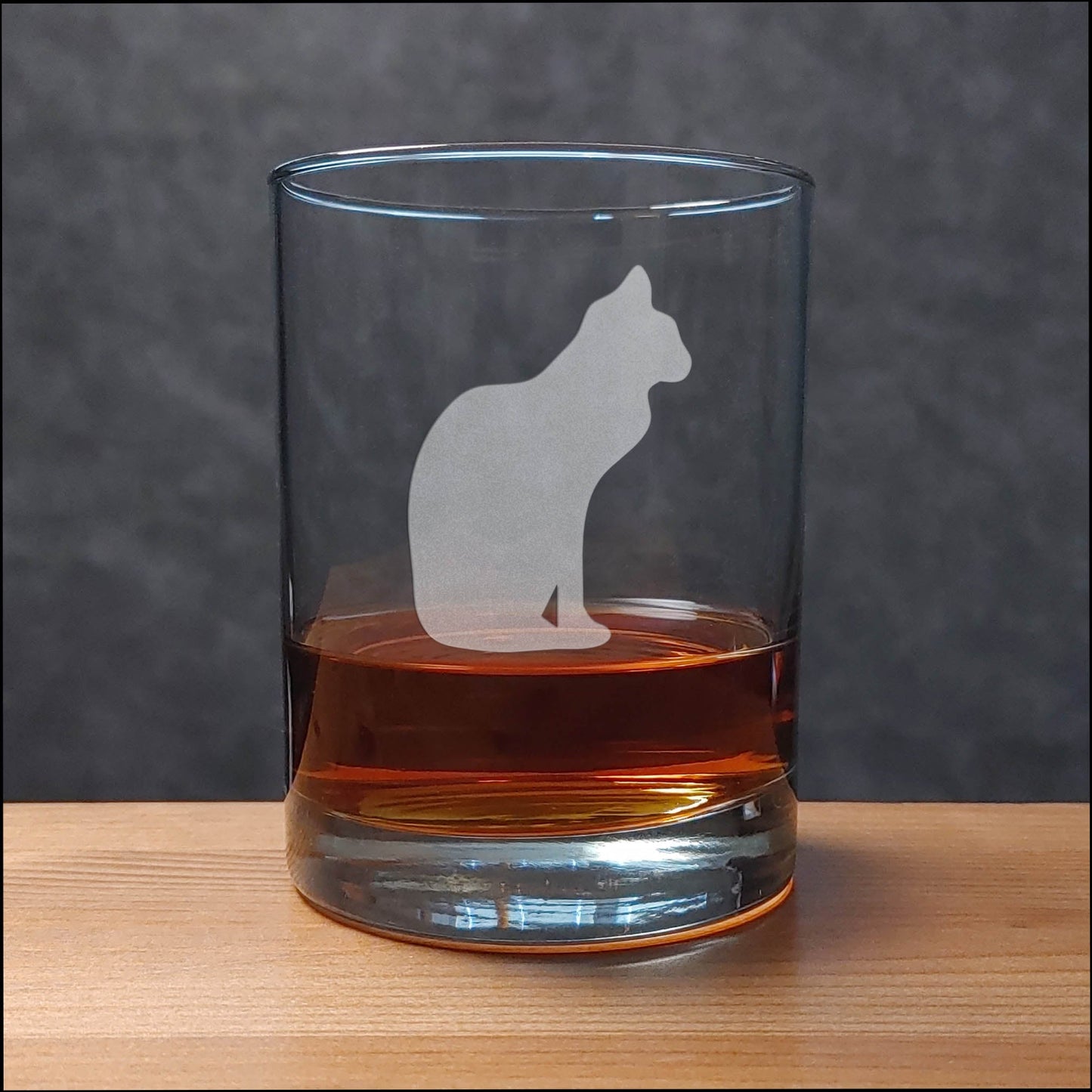 13 oz Whisky Glass with an image of a Sitting Cat - Copyright Hues in Glass