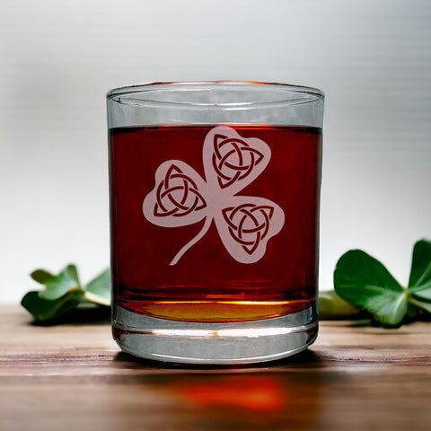 Celtic Shamrock Engraved 11oz Whiskey Glass -  - Deeply Etched Image