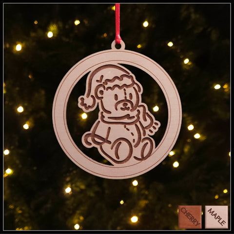 Maple -  Teddy Bear Christmas tree ornament - Holiday Decor - Copyright Hues in Glass