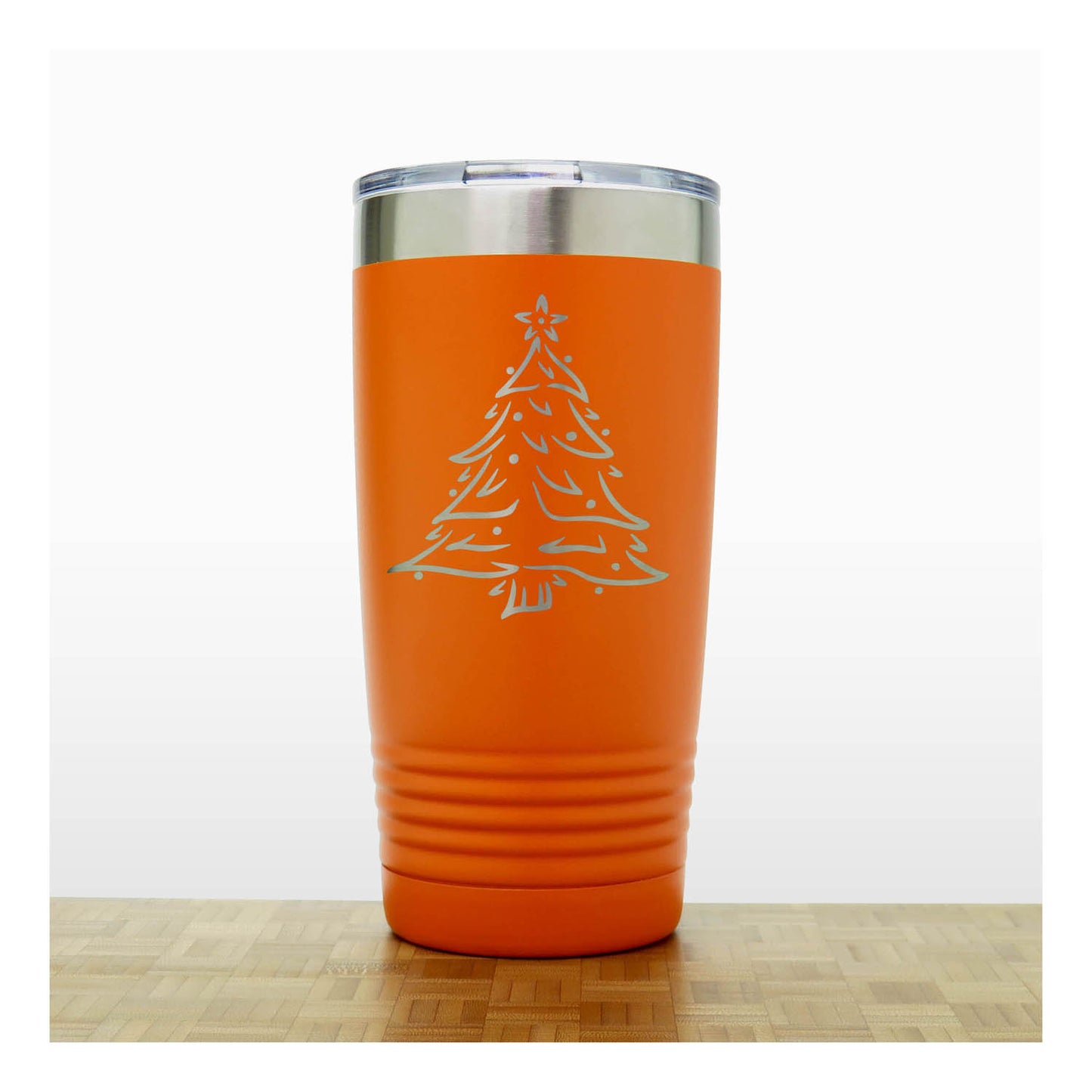 Orange - Insulated Travel Mug with the design Christmas tree - Copyright Hues in Glass