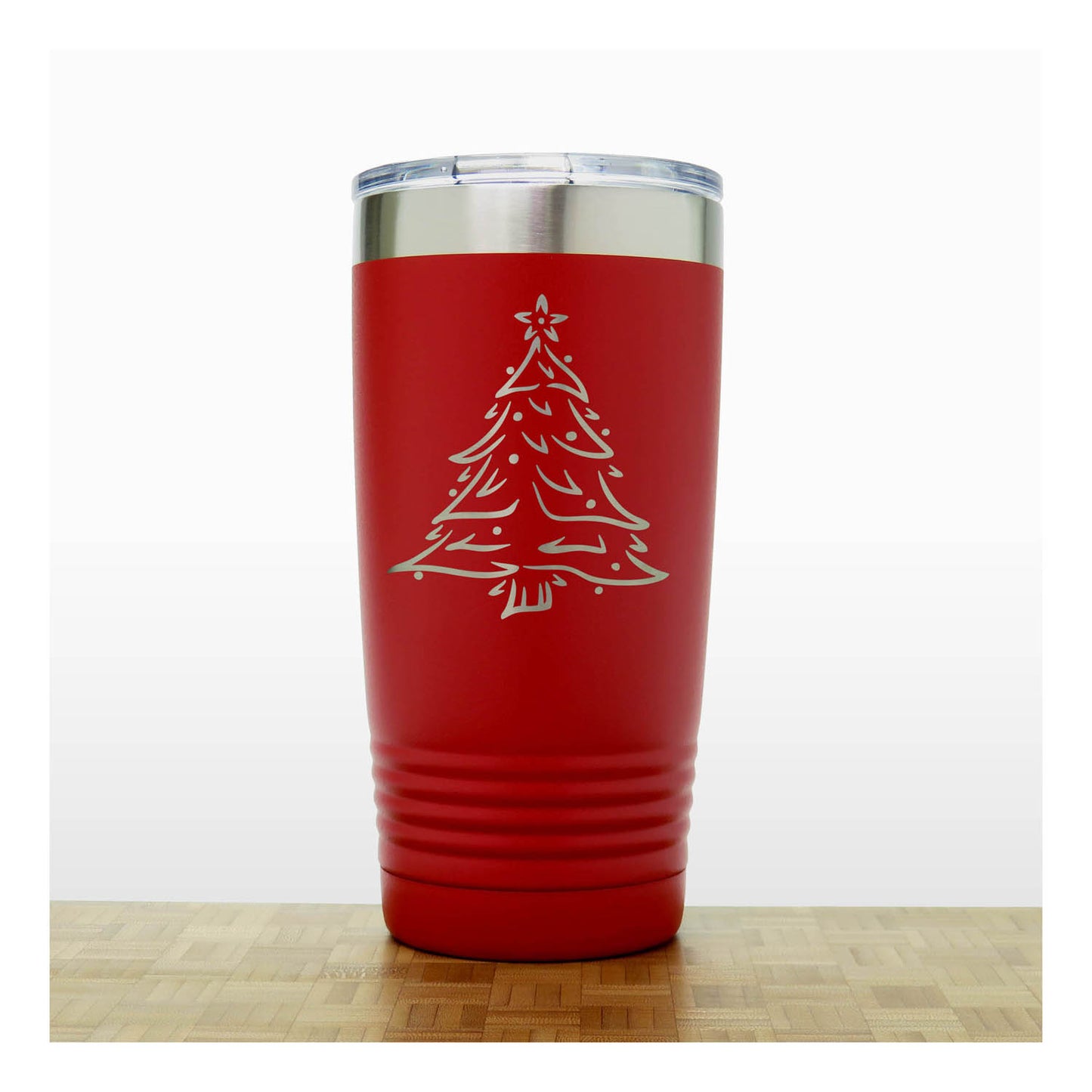 Red - Insulated Travel Mug with the design Christmas tree - Copyright Hues in Glass