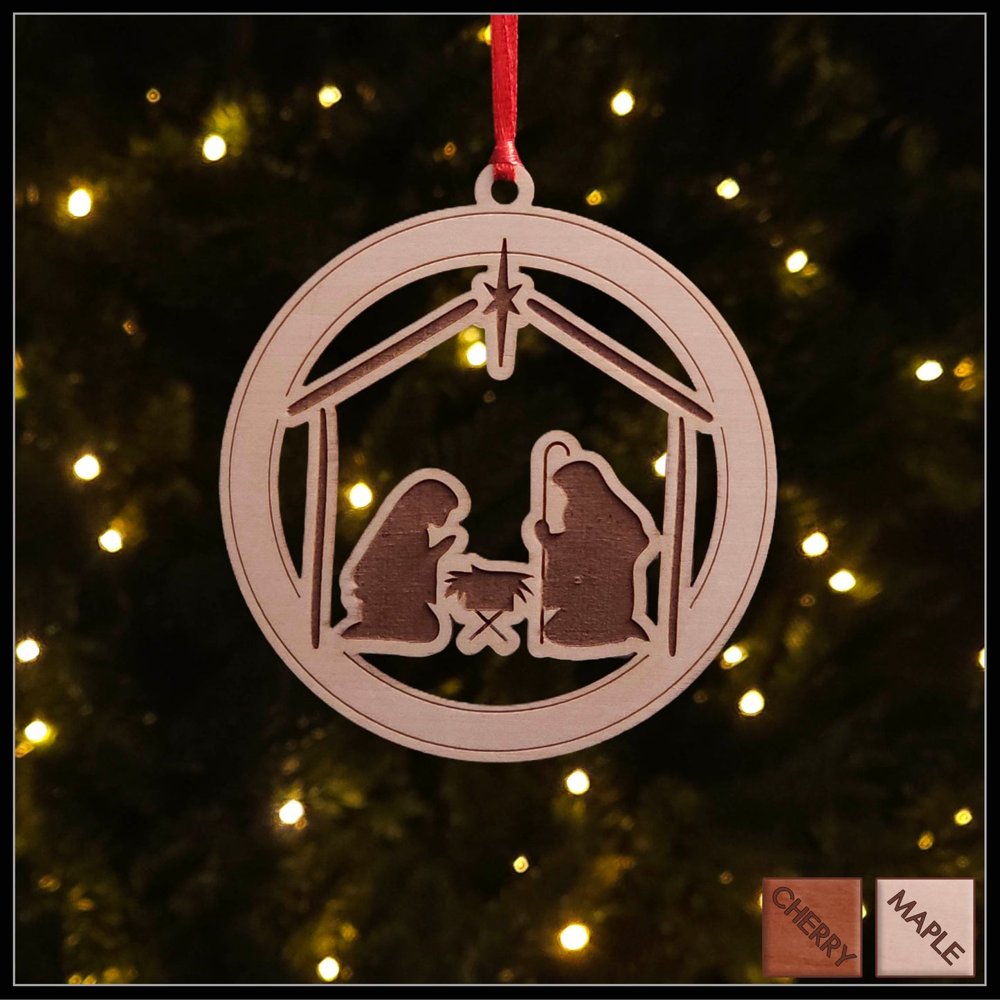 Maple - Nativity Scene Christmas tree ornament - Holiday Decor - Copyright Hues in Glass