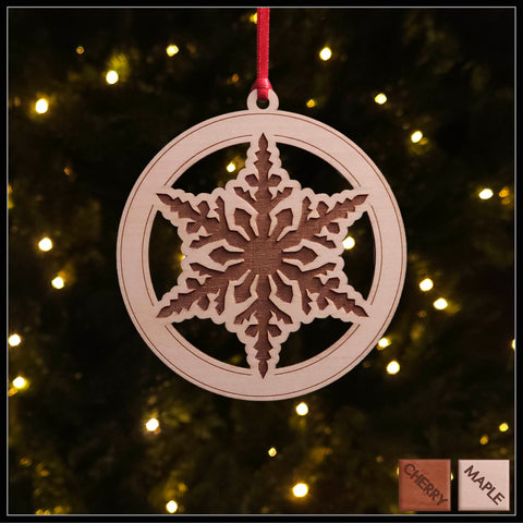 Maple -Snowflake Christmas tree ornament - Holiday Decor - Copyright Hues in Glass